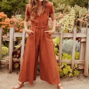 Christy Dawn : The Dawn Jumpsuit wide leg in Rust XL linen